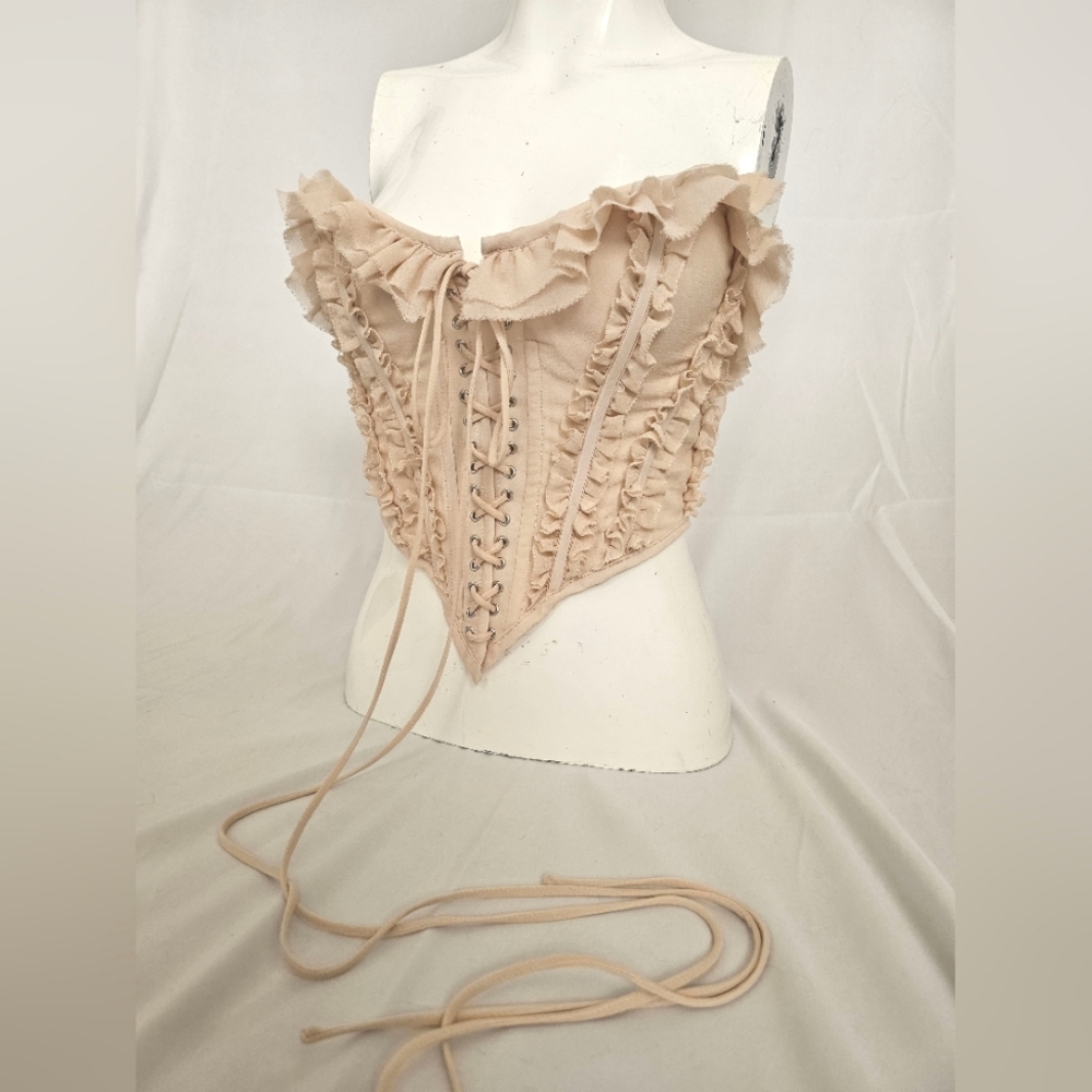 NBD Rhea Frill Corset Light Blush Lace Up Front w/ Back Zipper Strapless Cute